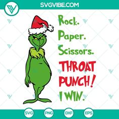 the grin face is wearing a santa hat and has his arms folded out to say rock paper scissors throat punch win