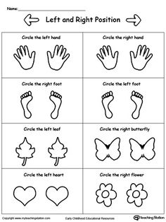 worksheet showing the basic steps to writing right and left hand positions for children