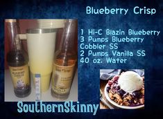 three different types of blueberry crispes and ice cream