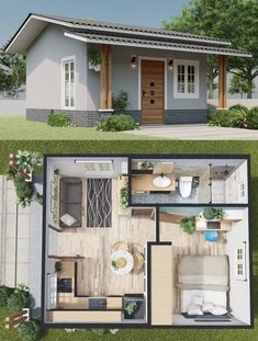 the floor plan for a small house with an attached bedroom and living room, as well as