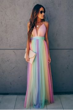 Description：FashionSierra - 2023 Spring Rainbow Prom Dresses window.adminAccountId=239049670; Rainbow Prom Dress, Pastel Heels, 2020 Clothes, Ombre Wedding Dress, Ombre Maxi Dress, Cruise Outfits, Rainbow Dress, Camisole Dress, A Line Prom Dresses