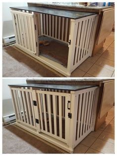 two pictures of the same dog crate