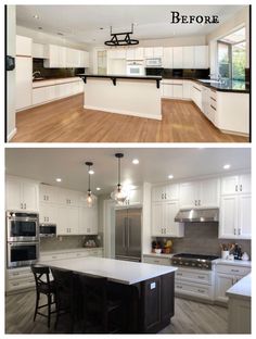 before and after pictures of a kitchen remodel