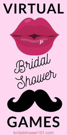 a pink poster with the words virtual bridal shower games