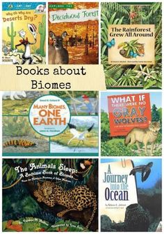 books about biomes are shown in this collage