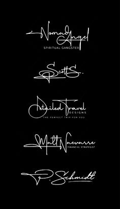 four different types of handwriting written in white ink on a black background with the words