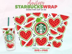 the starbucks cup has watermelon slices on it