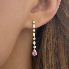 Delta Diamond & Pink Sapphire Pear Dangle Stud Earrings College Rings, Sapphire Stones, Marquise Shape Diamond, Mens Engagement, Pear Cut Diamond, Bridal Bands, Fine Jewelry Collection, Ring Fit, Sapphire Stone