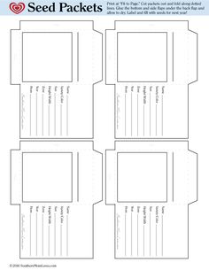 seed packet template with four sections to each side and the words seed packets on it