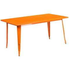 an orange rectangular table with two legs on the top and one leg bent down to the side