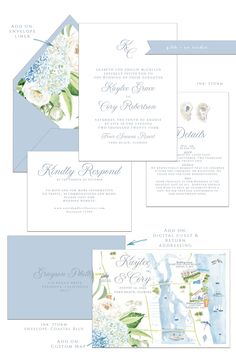 the wedding suite is shown in blue and white