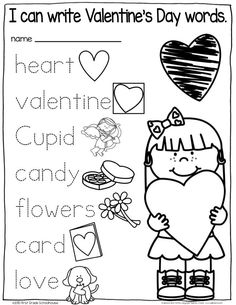 valentine's day worksheet for kids to practice writing and spelling the word i can write valentine's day words