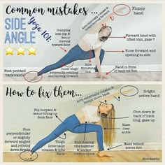 a woman doing yoga poses with the words side planks and how to fix them