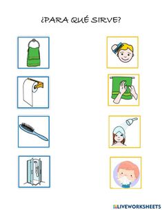 a poster with pictures of different items in spanish, including toothbrushes and other things