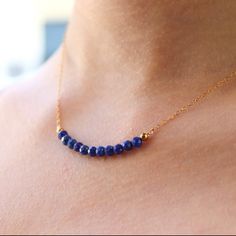 Natural Lapis Lazuli Bar Necklace This Unique Necklace Will Be Lovingly Made To Order Just For You. This Beauty Is A Perfect Gift For A Loved One Or For Yourself. Materials Used: Faceted 4mm Lapis Lazuli Beads, 14k Gold Filled Beads, Clasp And Extender. Also Available In 925 Sterling Silver. Choose The Length About The 14k Gold Filled Gold Fill Is Your Best Alternative To Solid Gold Because Of Its Durability, Quality - And Let's Face It; It Makes Beautiful Jewelry. Gold Fill Will Not Turn Your S Lapis Lazuli Necklace, Lapis Lazuli Beads, Jewelry Blue, Unique Necklace, Jewelry Inspo, Unique Necklaces, Money Maker, Bar Necklace, Jewelry Gold