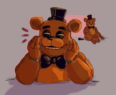 a cartoon bear with a top hat and bow tie sitting next to a teddy bear