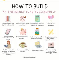 how to build an emergency fund successfully with info on the front and side of it