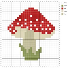 a cross stitch pattern with a red mushroom on it