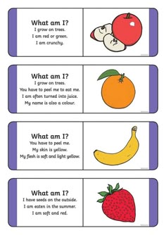 four different fruits and vegetables are shown in this worksheet