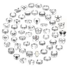 PRICES MAY VARY. ⚭Open Toe Ring Set⚭ You will get 58 different styles of women's toe ring set in one order.Including butterfly toe rings, snake toe rings, heart toe rings, flower toe rings, snake toe rings, CZ toe rings, leaf toe rings, band toe rings, and more.Various choices meet your changeful needs, beautiful foot jewelry as daily wear.Simple basic design with vintage style never goes out of style, a great choice for summer beach foot jewelry. ⚭Boho Adjustable Toe Ring⚭Open design made these Hypoallergenic Sterling Silver Toe Rings In Silver, Hypoallergenic Sterling Silver Toe Rings, Silver Hypoallergenic Toe Ring Jewelry, Elegant Nickel-free Silver Toe Rings, Nickel-free Sterling Silver Toe Ring, Gold Toe Rings, Summer Cocktail Party, Knuckle Rings, Cool Gifts For Women