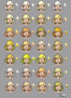 a bunch of different types of women's heads with different hair colors and hairstyles