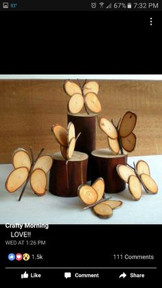 some wooden logs are stacked on top of each other and the words crafty morning love it