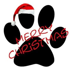 a dog's paw with a santa hat and merry christmas written on it in red