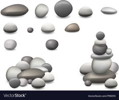 various rocks and pebbles on a white background with clippings for text or image