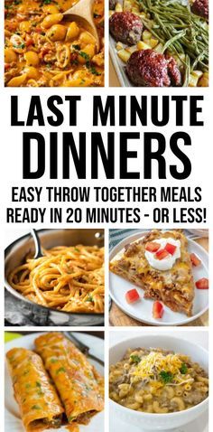 the cover of last minute dinners is shown with images of different dishes and vegetables