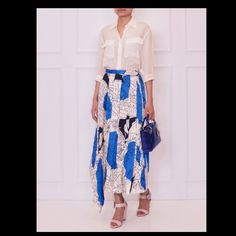 Flowy High Waisted Skirt With From Slit. Front Wrap Closure With Metal Buckle Zara Limited Edition, Printed Pleated Skirt, Zara Skirts, Zara White, Limited Edition Prints, Metal Buckles, Pleated Skirt, Lace Skirt, High Waisted Skirt