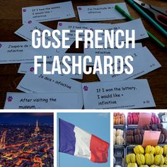 french flashcards with pictures of the city and its surroundings, including an eiffel tower