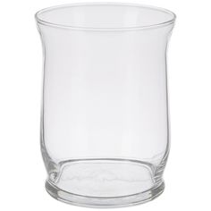 a clear glass vase is shown on a white background, with the bottom half empty