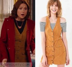 an image of a woman in overalls and a red jacket on the tv show pretty little