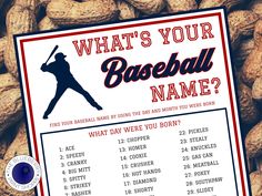 a baseball game is shown with the name and number for what's your base ball name?