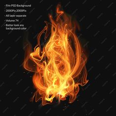 fire flames on black background with text that reads,'fire psd background 2000x10