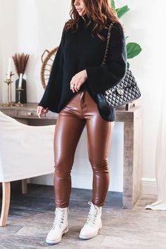 The Laura Faux Leather Pants – OHM BOUTIQUE Sleek Leather Bottoms For Fall, Sleek Brown Leather Bottoms, Brown Leather Pants For Night Out, Trendy Leather Pants For Fall Night Out, Sleek Brown Faux Leather Bottoms, Sleek Brown Faux Leather Pants, Trendy Brown Faux Leather Pants, Trendy Faux Leather Pants For Winter, Sleek Brown Leather Pants For Night Out