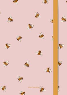 a pink and yellow wallpaper with some bees on it's back side,