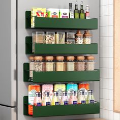 an organized spice rack with spices and condiments