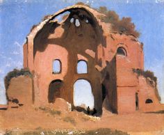 a painting of an old building in the desert