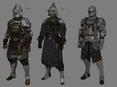 three different types of armor and helmets