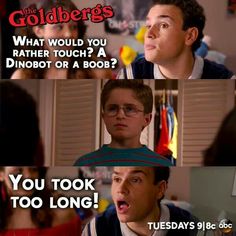 the goldbergs are talking to each other in this funny scene from tv series, what would you rather do?