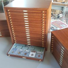 Coin cabinet Jewelry Amoire, Literature Organizer, Collection Room, Old Libraries, Sliding Drawers, Coin Collection, Metal Detecting