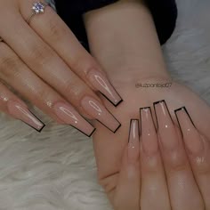 Gray French Tip Nails Coffin, Play Bunny Nails Acrylic, Easy Acrylic Ideas Nails, Square Nail Designs White Tip, Minimalist Coffin Nail Design, Box Tip Nails, Simple Edgy Nails Square, Cuffing Nail Design, Nude Fall Nails Acrylic