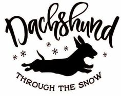 dachshund through the snow decal is shown in black on a white background