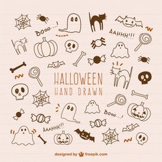 halloween hand drawn doodles on lined paper