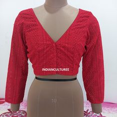 Made to order Red Chikankari EMBROIDERED BLOUSE, Front Open, V neck Full Sleeves Party Wear Blouse, Saree Choli Blouse || Free Shipping || Fabric: Chikankari Georgette blouse Front open - No pads Princess cut Soft, light-weight and breathable fabric. If you could include following info in the note to whenever you placed the order, you will get best-matched blouse * Chest size: * Waist size: * Blouse Length: * Sleeve Loose: * Sleeve Length: * Front Neck length: * Back-Neck length: We usually ship Festive Red V-neck Blouse Piece, Red V-neck Blouse For Diwali, Red Embroidered V-neck Blouse, Red V-neck Blouse With Button Closure, Red V-neck Rayon Blouse, Choli Blouse, Blouse Saree, Georgette Blouse, Saree Blouses