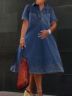 Ndebele Print Outfits, Denim Dress Outfit Summer, Ndebele Print, Older Outfits, Nigeria Dress, Loose Denim Dress, Bible Preaching, Denim Shirt Dress Women, Jean Clothes