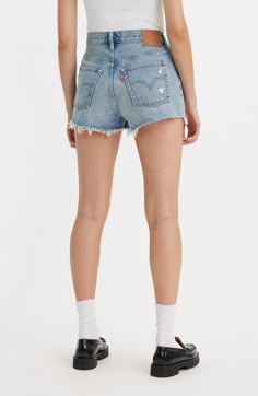 Distressed for the best, these high-rise cutoffs are made with nonstretch denim and the iconic 501 silhouette that's a must for warm weather. 2" inseam; 25" leg opening; 11" front rise; 16" back rise (size 29) Button fly Five-pocket style 100% cotton Machine wash, tumble dry Imported Denim Shorts Outfits, Demin Shorts, Short Denim Shorts, Denim Shorts Outfit, 501 Shorts, Thrift Inspo, Exchange Student, Dream Outfits, Jean Short