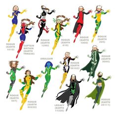 an image of the different female superheros in their respective colors and sizes, all with names