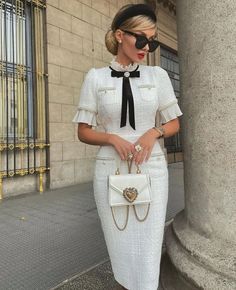 Luxury White Tweed Dress For Work, Chic Houndstooth Tweed Dress, Elegant Long Sleeve Houndstooth Tweed Dress, Chic Long Sleeve Houndstooth Tweed Dress, Stylish Wedding Dresses, Work Office, Hijab Style, Stylish Wedding, Office Wear